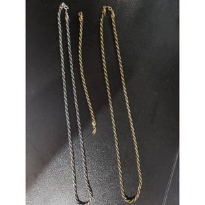 Vintage Trifari - 3 pieces of Twisted Gold and Black Necklace and Bracelet Silve